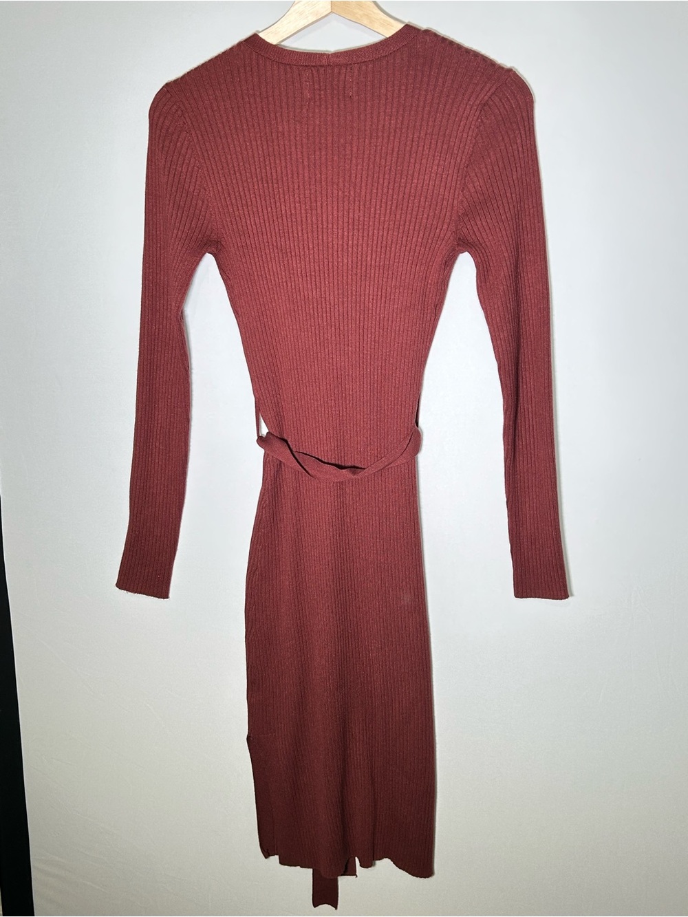 Pink Rose Rust Ribbed Button Front Belted Midi Dress S - Picture 4 of 12